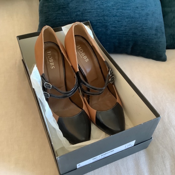 Hobbs Draycott Colourblock Mary Jane High Heel Courts Caramel Black Size 8 - Picture 12 of 12